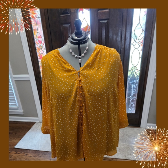 Torrid Mustard Polka Dot Blouse - Picture 1 of 6